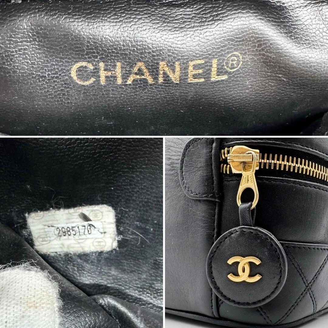 Chanel MATRASSE Vanity Bag Coco Mark Bicolore Lambskin Black Women’s