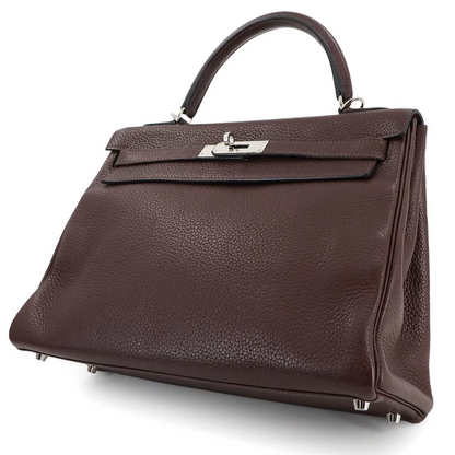 HERMES Kelly 32 Hand Shoulder Bag Taurillon Clemence Cacao Purse