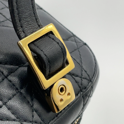 Christian Dior Small Cannage Leather 2-Way Vanity Bag in Black