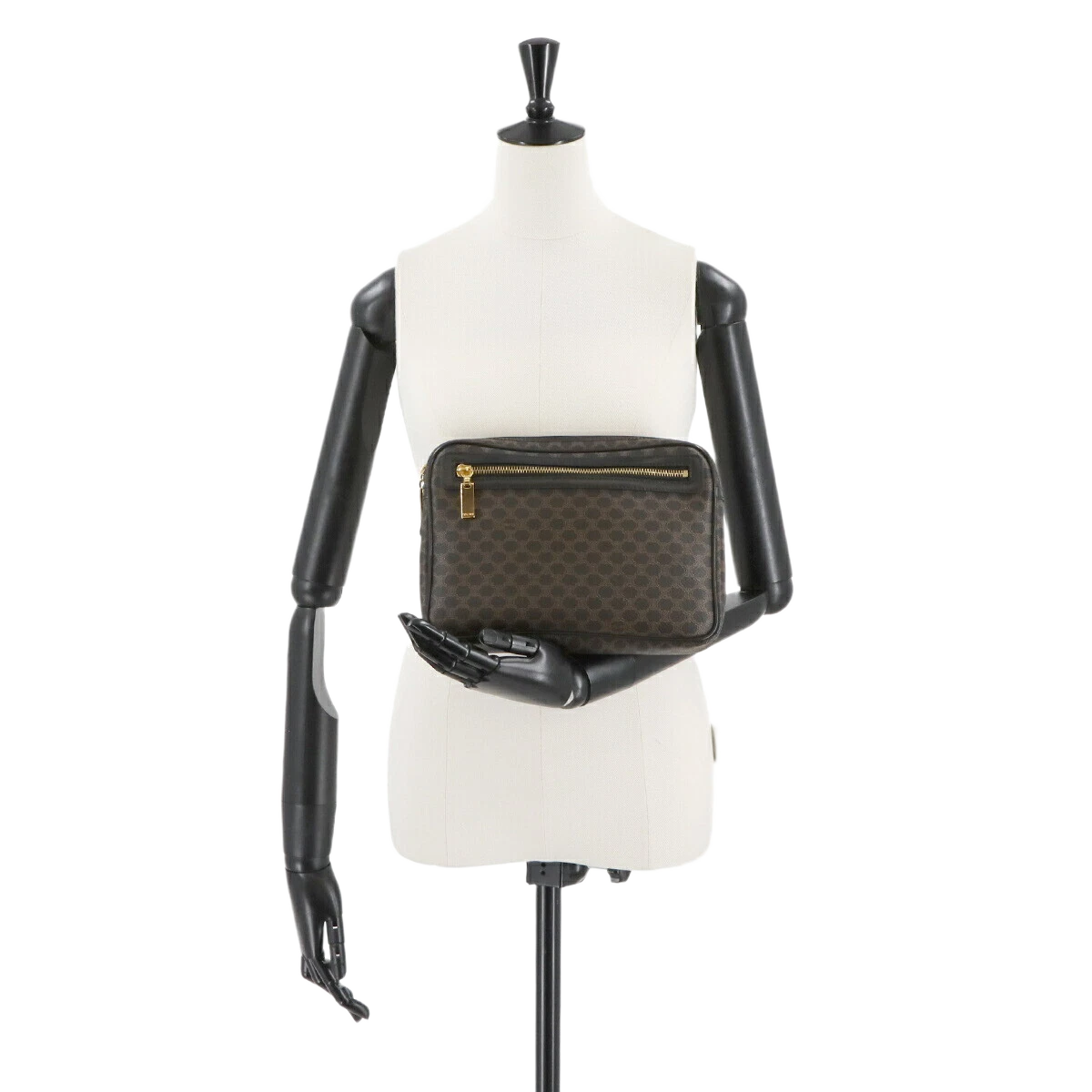 CELINE Macadam Clutch Bag Pouch Leather PVC Black Brown Vintage