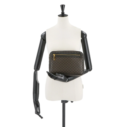 CELINE Macadam Clutch Bag Pouch Leather PVC Black Brown Vintage