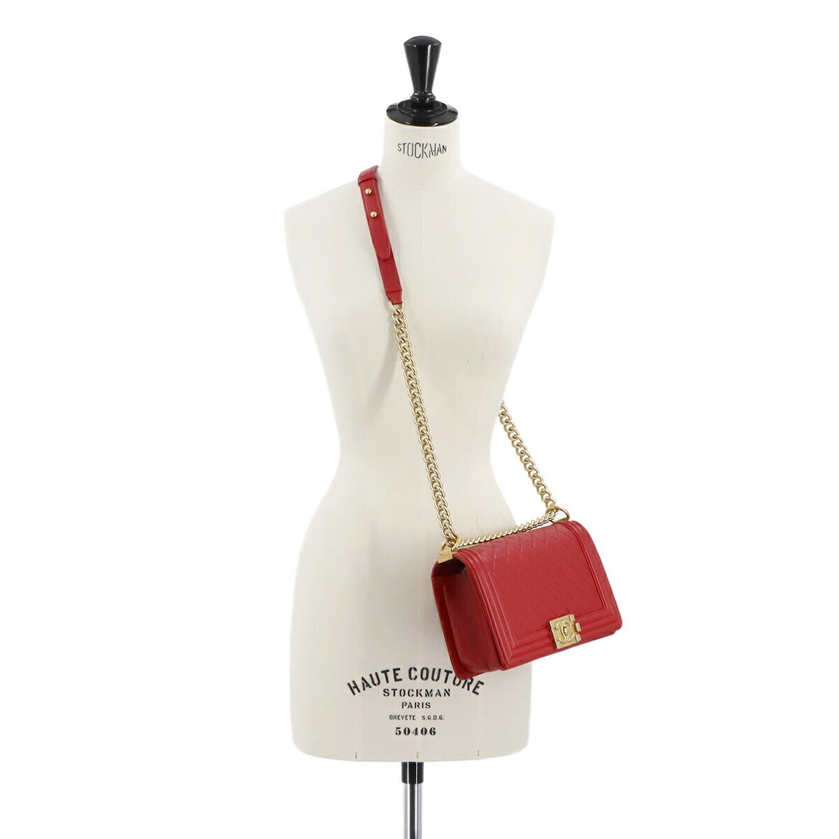 CHANEL BOY CHANEL Chain Shoulder Bag Leather Red Purse