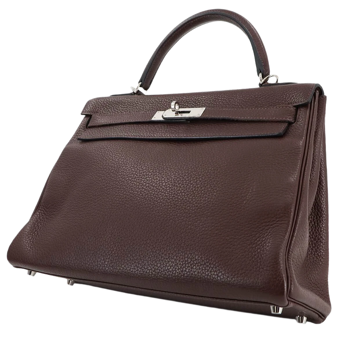 HERMES Kelly 32 Hand Shoulder Bag Taurillon Clemence Cacao Purse