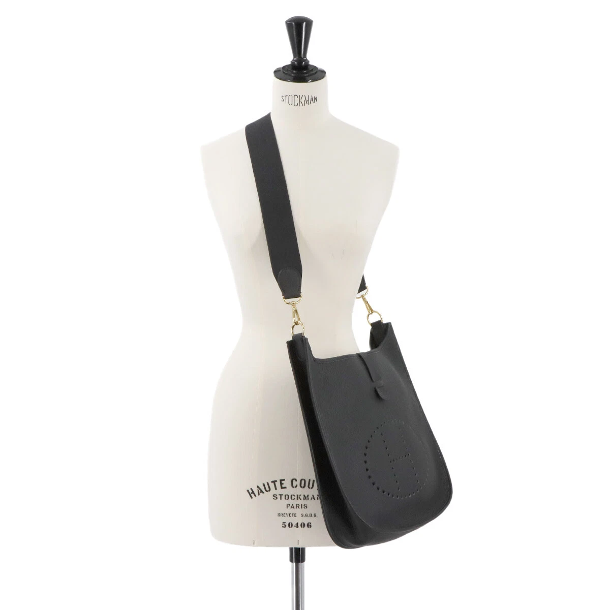 HERMES Evelyne GM Shoulder Bag Fjord Leather Black Purse