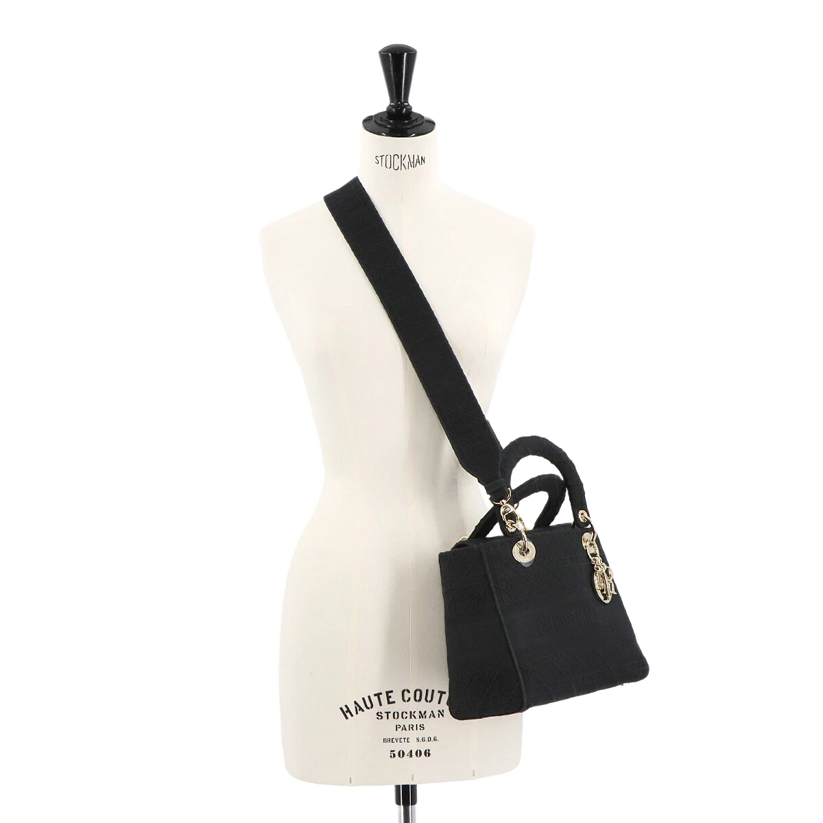 Christian Dior Lady D-Lite Medium Hand Shoulder Bag Canvas Black
