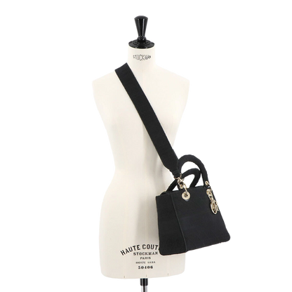 Christian Dior Lady D-Lite Medium Hand Shoulder Bag Canvas Black