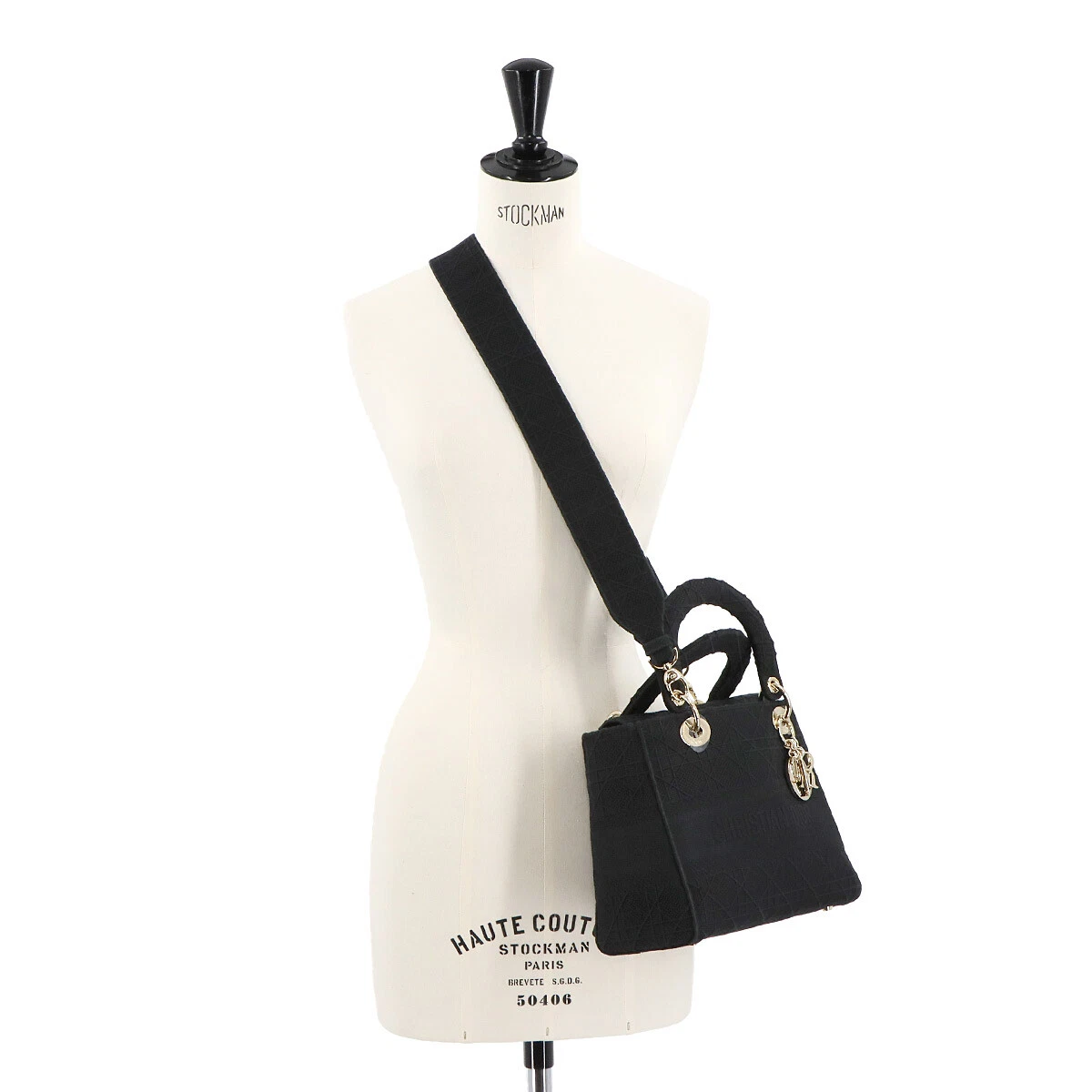 Christian Dior Lady D-Lite Medium Hand Shoulder Bag Canvas Black