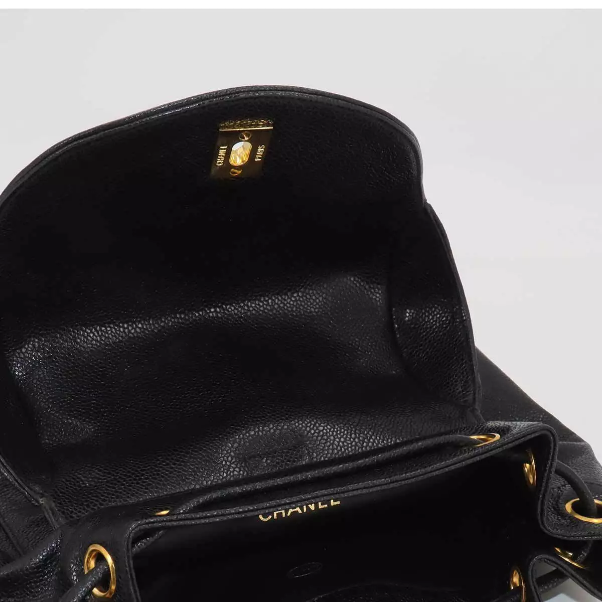 CHANEL Triple Coco Chain Backpack Caviar Skin Leather Black Purse