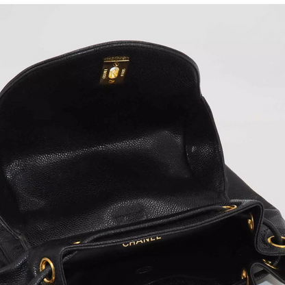 CHANEL Triple Coco Chain Backpack Caviar Skin Leather Black Purse