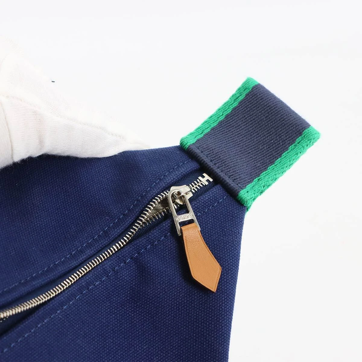HERMES Bride a Brac GM Hand Bag Toile H Blue Marine Green Pouch