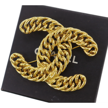 CHANEL CC Logos Used Pin Brooch Gold Plated 1107 France Vintage