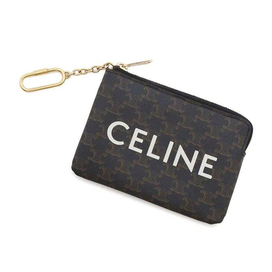 CELINE Triomphe Coin & Card Pouch PVC Coated Canvas Black
