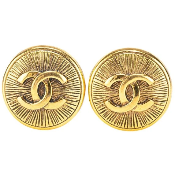 Chanel Vintage CC Logos Round Clip-On Earrings in Gold Tone