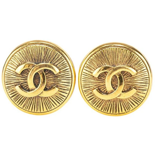 Chanel Vintage CC Logos Round Clip-On Earrings in Gold Tone