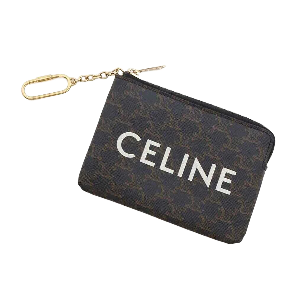 CELINE Triomphe Coin & Card Pouch PVC Coated Canvas Black