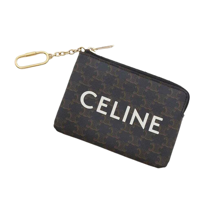 CELINE Triomphe Coin & Card Pouch PVC Coated Canvas Black