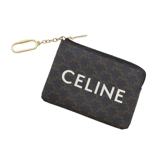 CELINE Triomphe Coin & Card Pouch PVC Coated Canvas Black