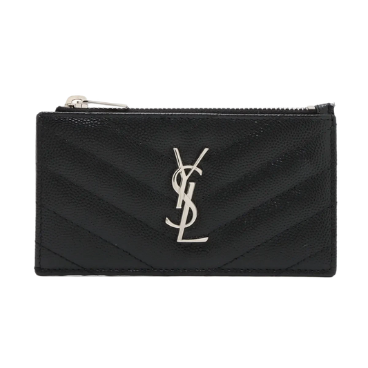 Saint Laurent Paris V Stitch YSL Logo Leather Fragment Case Black