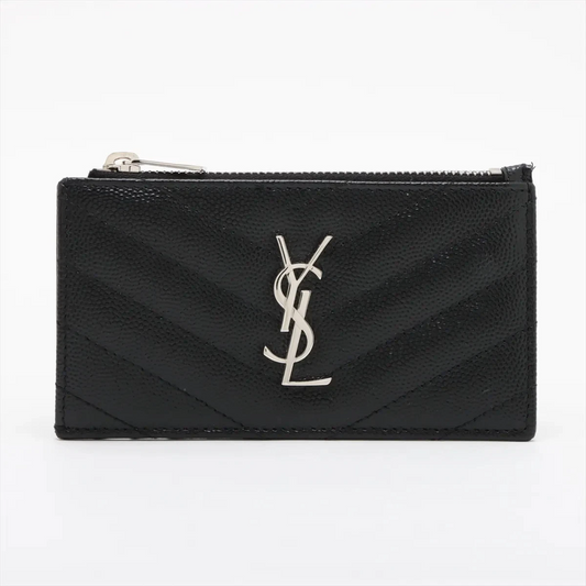 Saint Laurent Paris V Stitch YSL Logo Leather Fragment Case Black