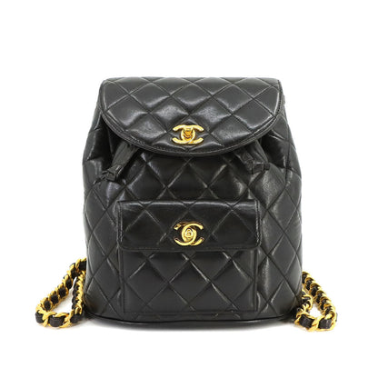 CHANEL Matelasse Chain Backpack Leather Black Duma Purse Vintage