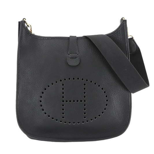 HERMES Evelyne GM Shoulder Bag Fjord Leather Black Purse