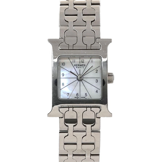 Hermès H Watch Mini HH1.110 in Stainless Steel with White Mother-of-Pearl Dial