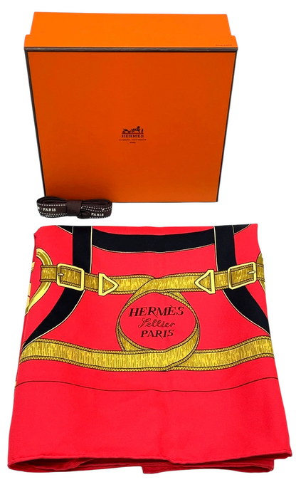 Hermes Carré 90 Eperon d'or Golden Spur Multicolor Silk Scarf