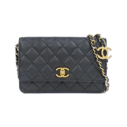 Authentic CHANEL Chain Wallet in Black Caviar Skin