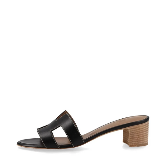 Hermès OASIS Leather Sandals 37.5 Ladies' Black