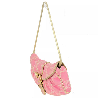 CELINE Logo Macadam Pattern Shoulder Bag – Pink Canvas/Leather