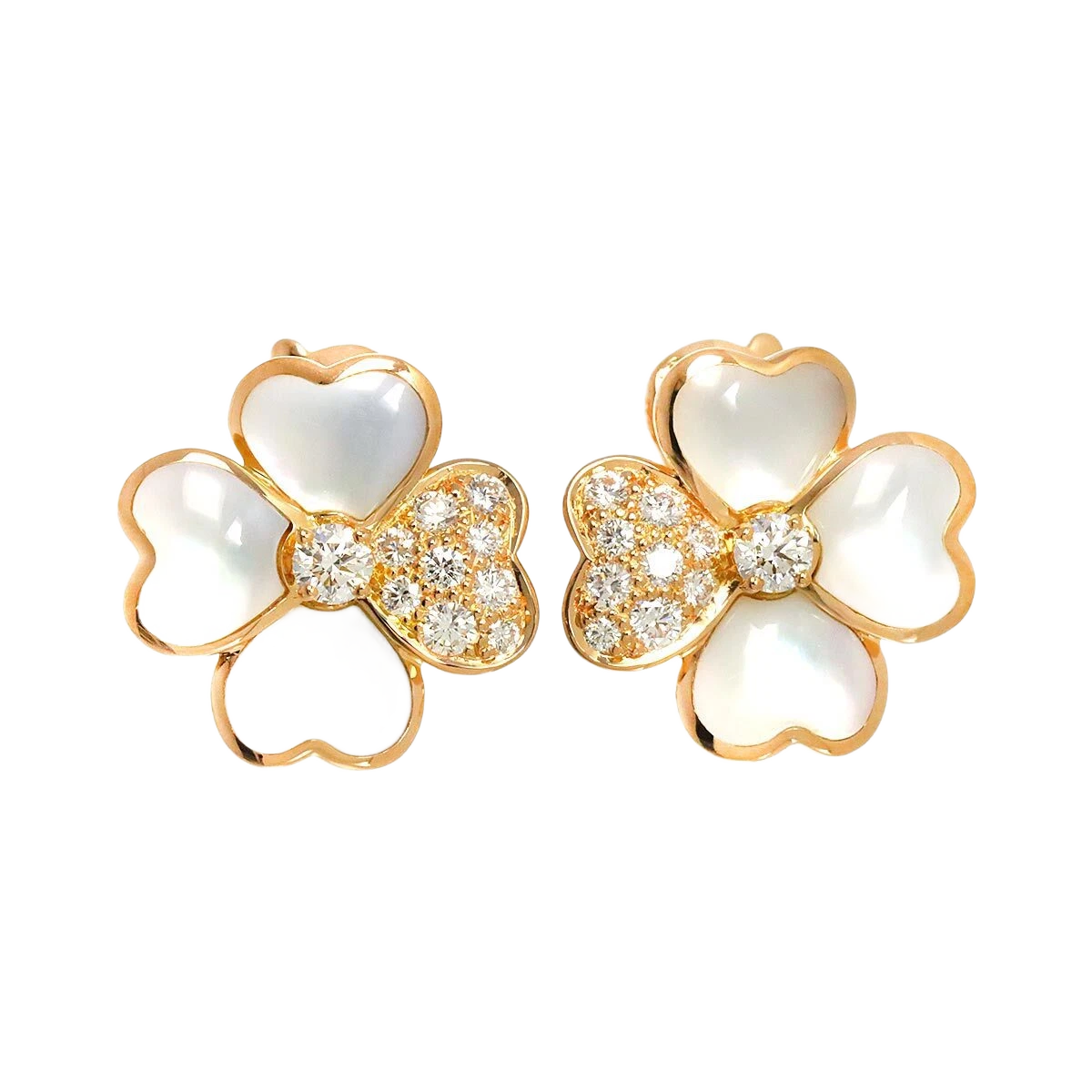 Van Cleef Arpels Cosmos Diamond Mother of Pearl SM Earrings Pierced 18K PG 750 90276174