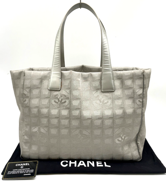 Chanel New Travel Line Silver Nylon & Leather Tote Bag