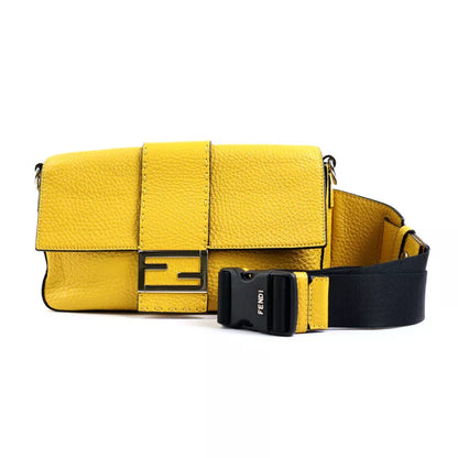 Auth FENDI Selleria Baguette Body Shoulder Bag Yellow Leather