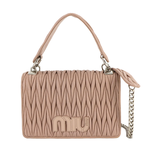 MIUMIU Matelasse Hand Chain Shoulder Bag Leather Pink Beige