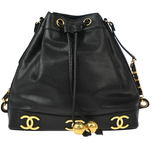 Chanel Black Calfskin Triple CC Drawstring Shoulder Bag