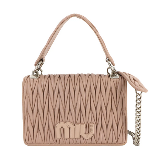 MIUMIU Matelasse Hand Chain Shoulder Bag Leather Pink Beige