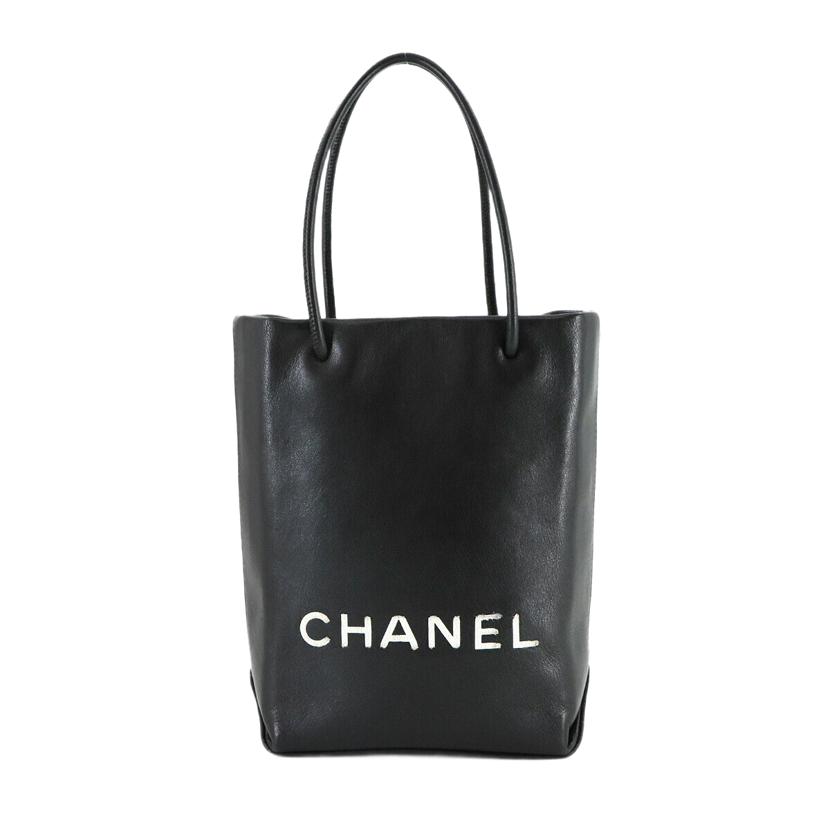 CHANEL Essential Tote Bag Leather Black White Purse