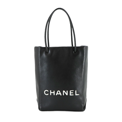 CHANEL Essential Tote Bag Leather Black White Purse
