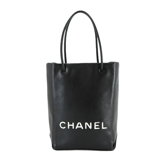 CHANEL Essential Tote Bag Leather Black White Purse