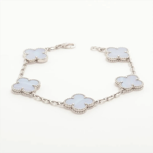 Van Cleef & Arpels Vintage Alhambra 5P Chalcedony Bracelet 750(WG) 11.4g
