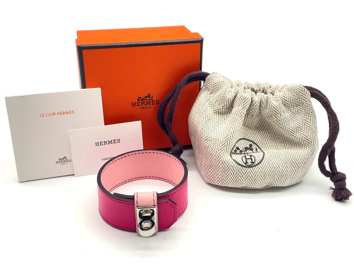 Hermès Kelly Twist GM Double Engraved Leather Bracelet in Pink