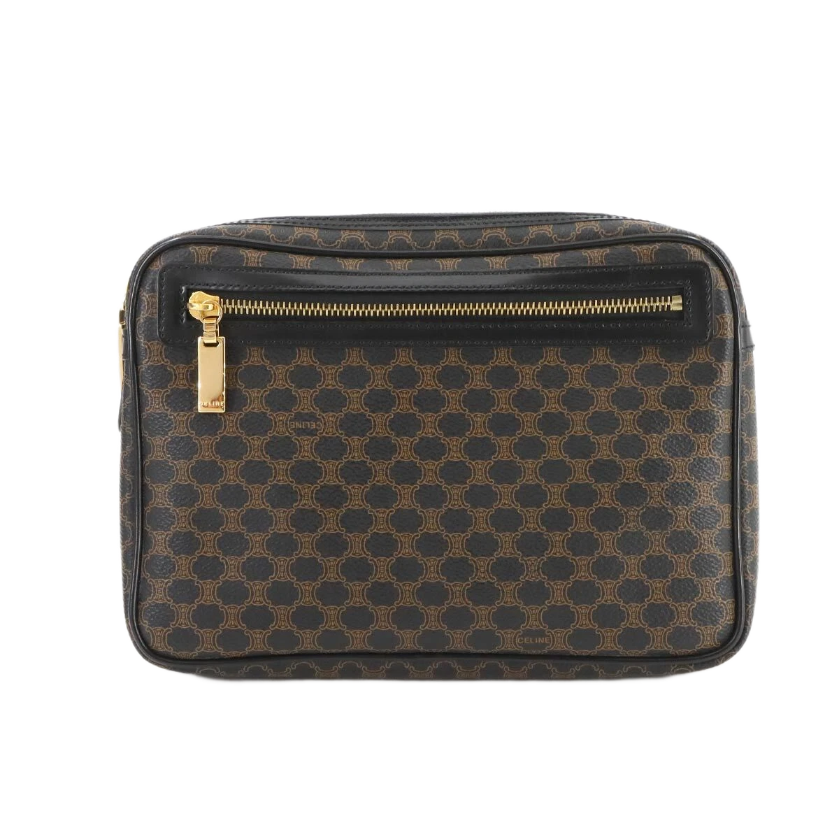 CELINE Macadam Clutch Bag Pouch Leather PVC Black Brown Vintage