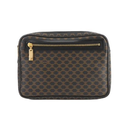 CELINE Macadam Clutch Bag Pouch Leather PVC Black Brown Vintage