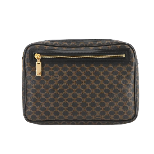 CELINE Macadam Clutch Bag Pouch Leather PVC Black Brown Vintage
