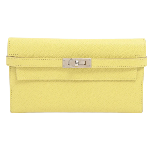 Hermès Kelly WALLET LONG DEPLIANT Veau Epsom Wallet Yellow Silver Metal Fittings
