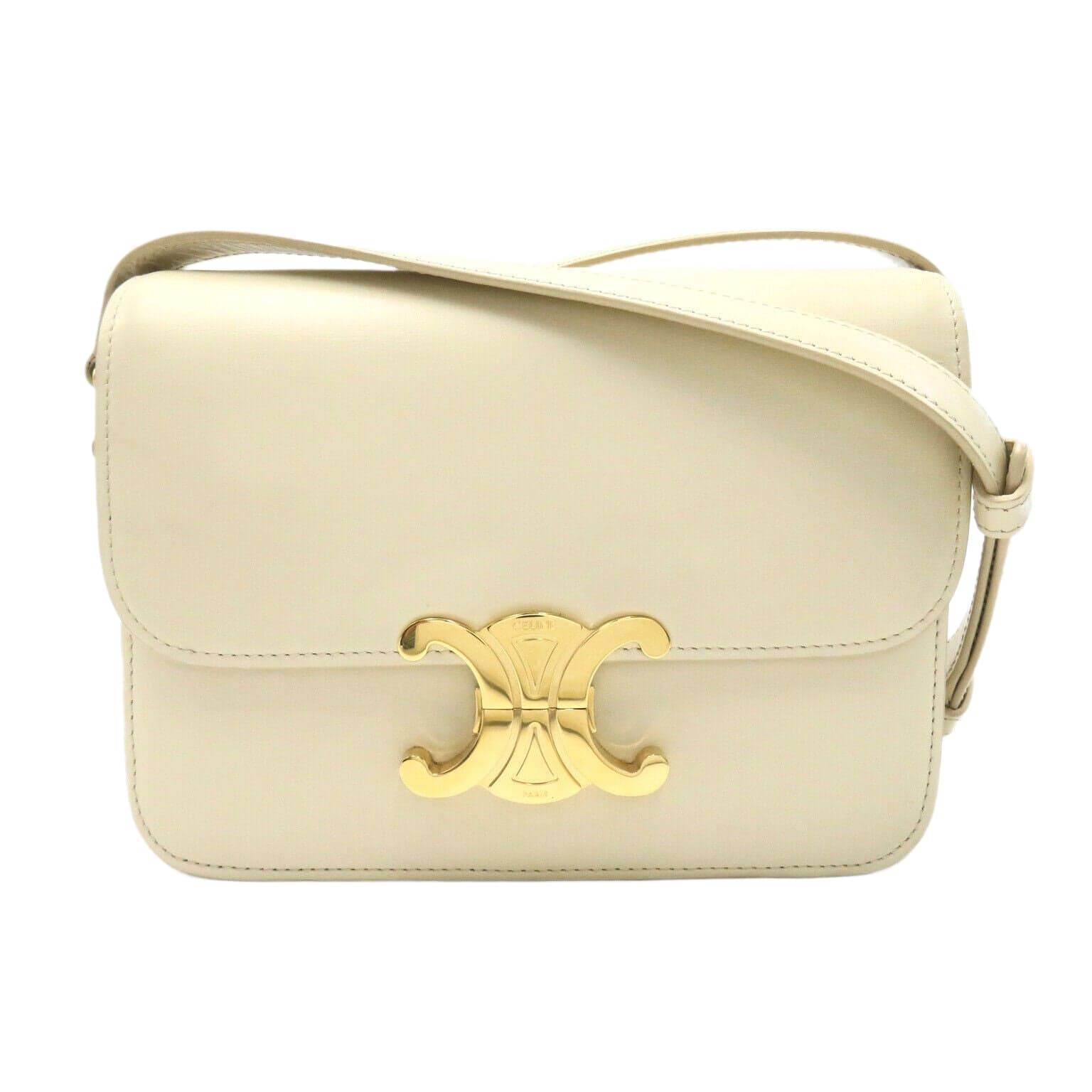 CELINE Soiree Shoulder crossbody hand Bag leather Beige Used