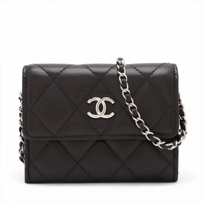 Chanel Matelassé Lambskin Chain Shoulder Bag / Coin Purse in Black with Gold-Tone Hardware