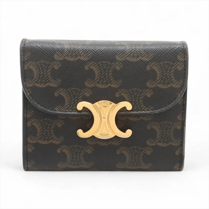 Celine Triomphe Small Flap Wallet PVC x Leather Compact Wallet Brown