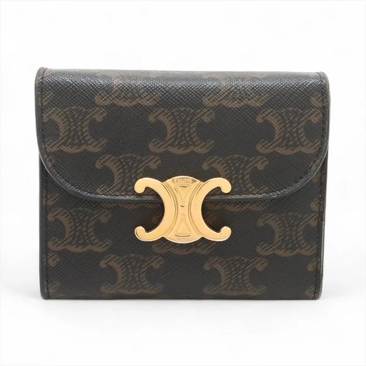 Celine Triomphe Small Flap Wallet PVC x Leather Compact Wallet Brown