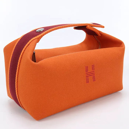 Auth HERMES Brid a Black PM Pouch In Canvas Orange Women